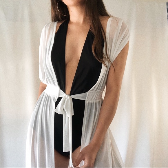 MESH KIMONO COVER-UP — In Off white - Picture 3 of 7